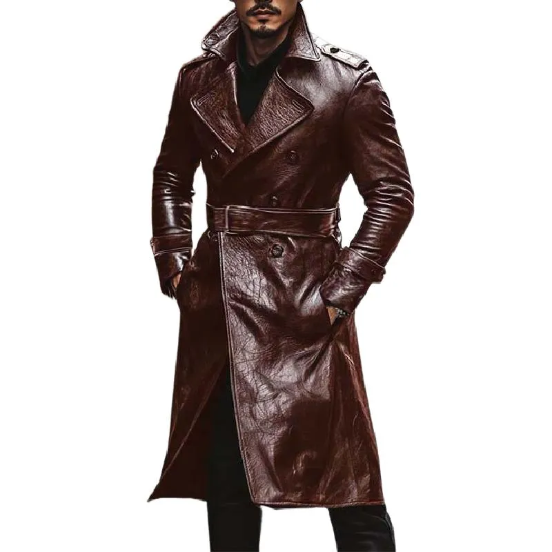 Men's Retro Classic Handsome Knee-Length Leather Trench Coat 92562082K sold by Manly