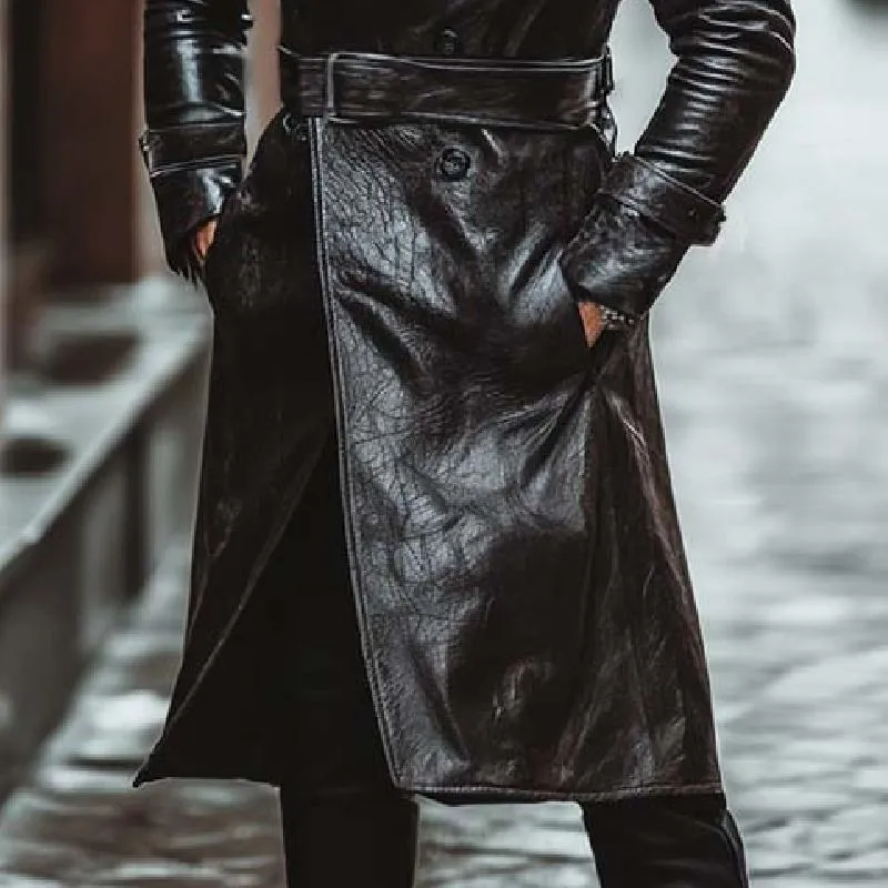 Men's Retro Classic Handsome Knee-Length Leather Trench Coat 92562082K sold by Manly product image thumbnail 5