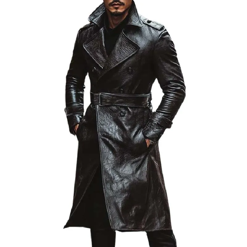 Men's Retro Classic Handsome Knee-Length Leather Trench Coat 92562082K sold by Manly product image thumbnail 2