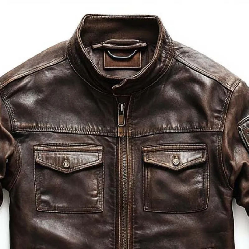 Men's Classic Casual Multi-Pocket Stand Collar Leather Jacket 35294700K sold by Manly product image thumbnail 2