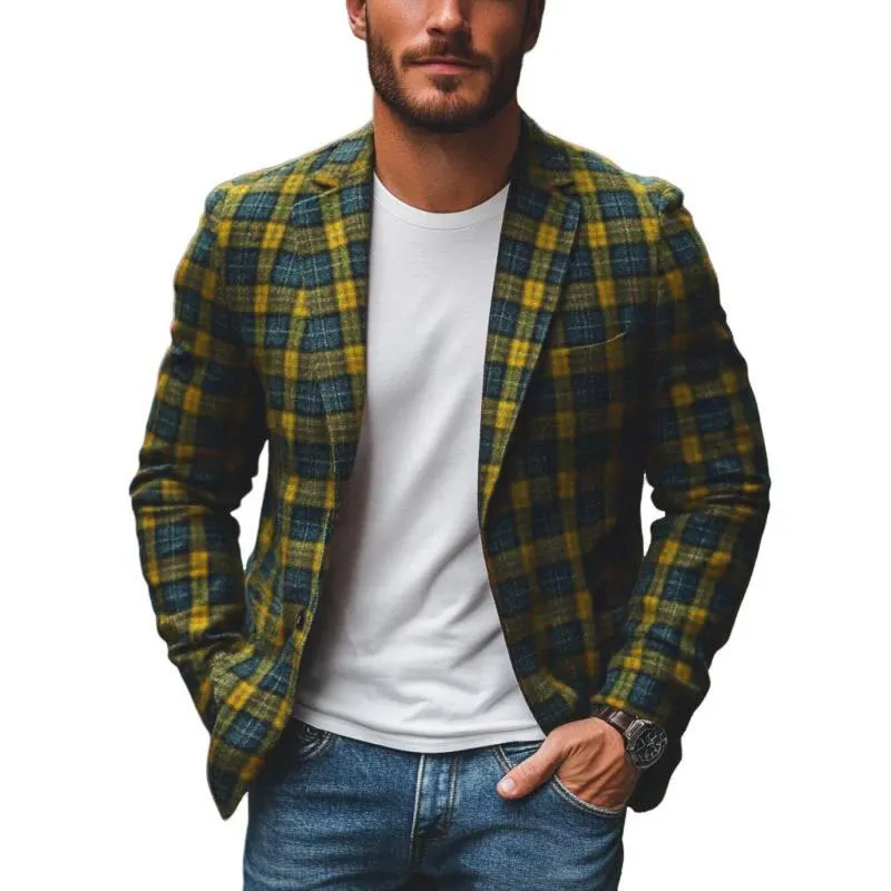 Men's Casual Notch Lapel Contrast Color Plaid Single-breasted Blazer 94875833M sold by Manly