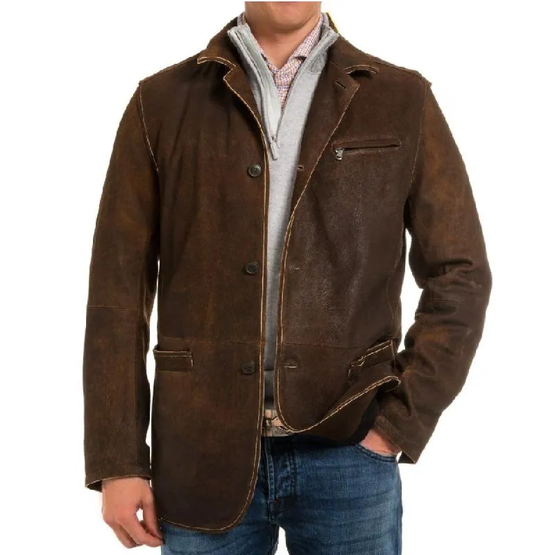 Men's Classic Blazer Collar Leather Jacket 32072595F sold by Manly