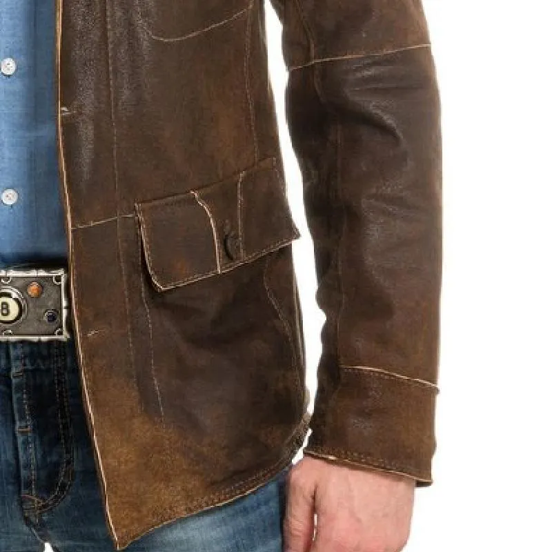 Men's Vintage Slim Lapel Leather Jacket 72237157F sold by Manly product image thumbnail 4