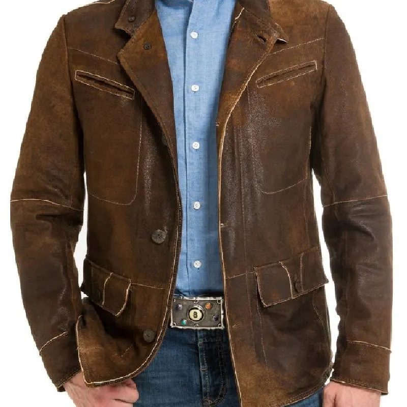 Men's Vintage Slim Lapel Leather Jacket 72237157F sold by Manly product image thumbnail 2