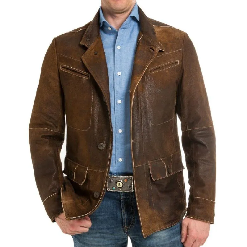Men's Vintage Slim Lapel Leather Jacket 72237157F sold by Manly