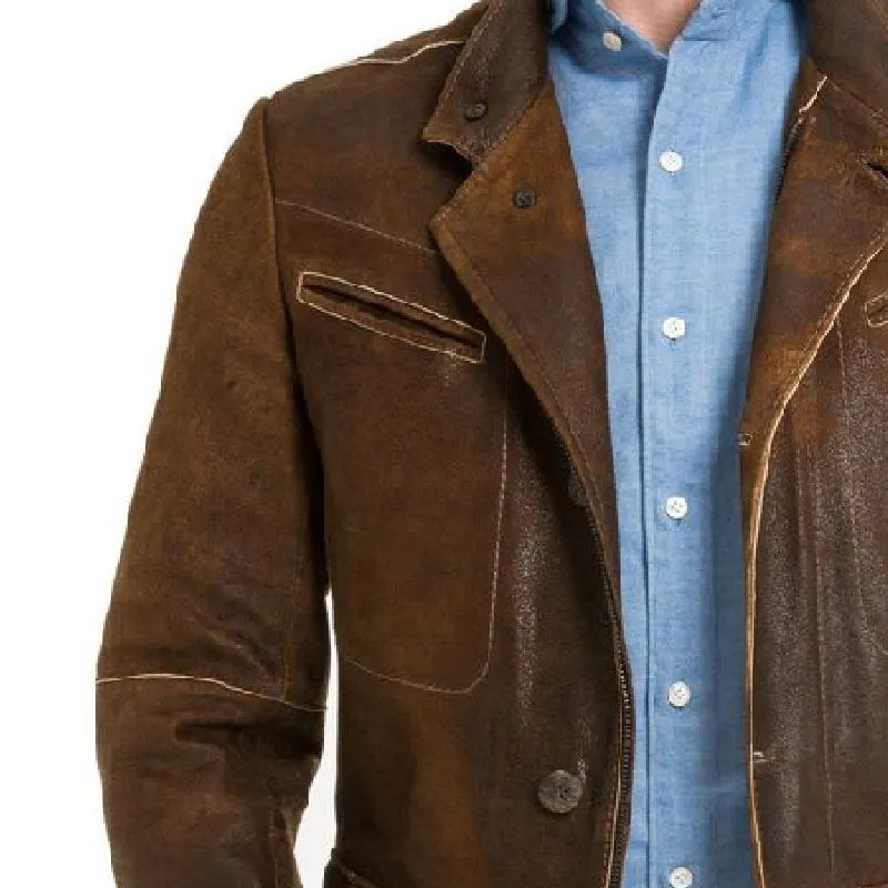 Men's Vintage Slim Lapel Leather Jacket 72237157F sold by Manly product image thumbnail 3