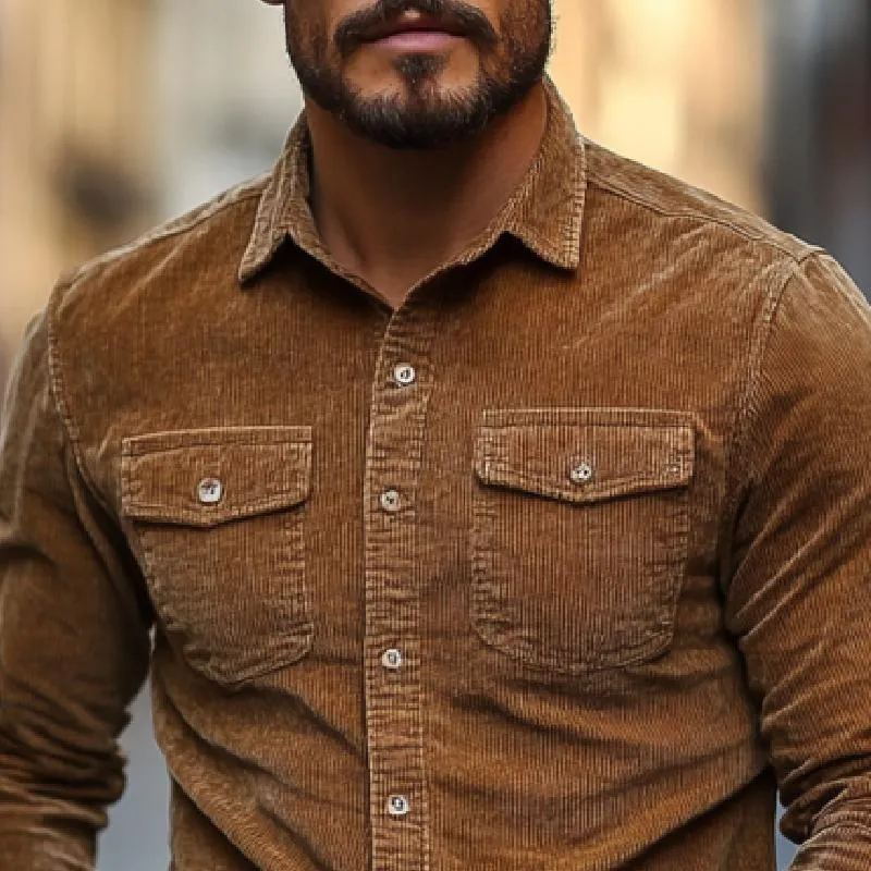 Men's Classic Casual Multi-Pocket Corduroy Long Sleeve Shirt 46029792K sold by Manly product image thumbnail 3