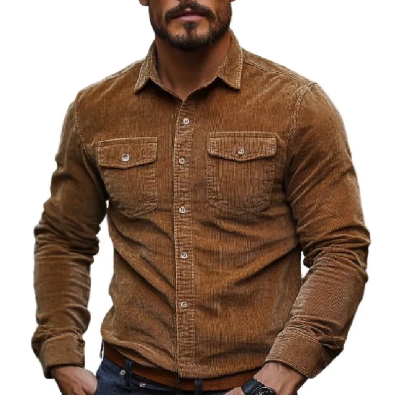 Men's Classic Casual Multi-Pocket Corduroy Long Sleeve Shirt 46029792K sold by Manly