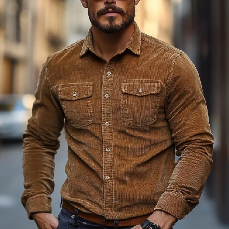 Men's Classic Casual Multi-Pocket Corduroy Long Sleeve Shirt 46029792K sold by Manly product image thumbnail 2