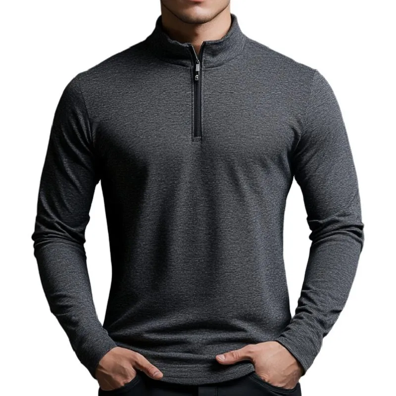 Men's Classic Casual Stand Collar Zipper Long Sleeve Polo Shirt 43469176K sold by Manly