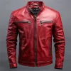 Men's Classic Vintage Slim Stand Collar Leather Jacket 03607885K sold by Manly