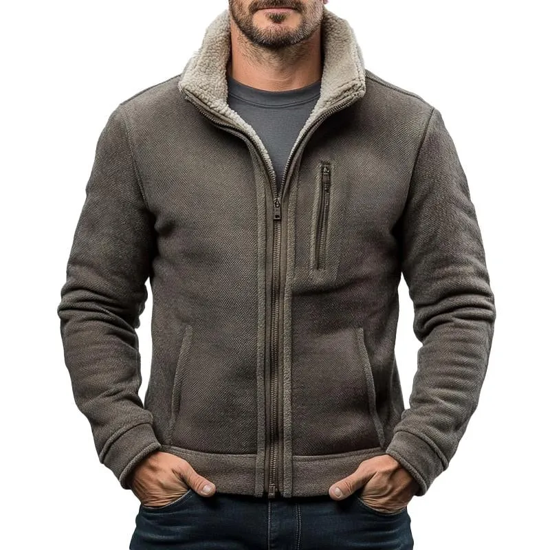 Men's Rest Stand Collar Polar Fleece Patchwork Zipper Jacket 77057197X sold by Manly