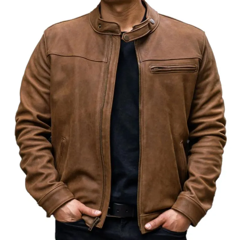 Men's Vintage Biker Collar Leather Jacket 32007452X sold by Manly