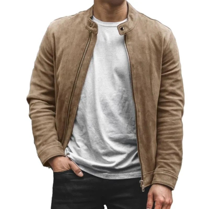 Men's Vintage Suede Stand Collar Zip-Up Jacket 43244719X sold by Manly