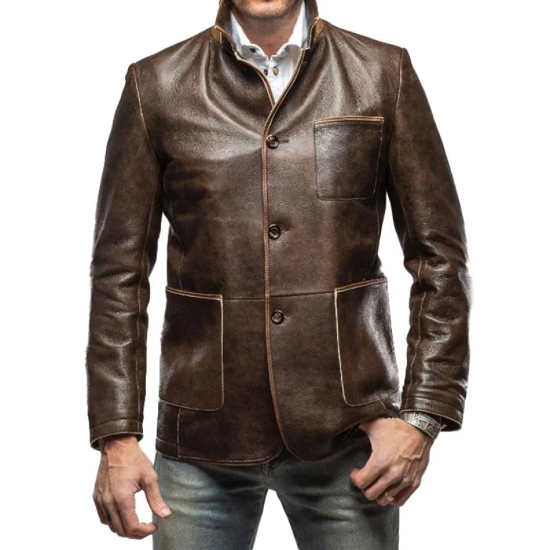Men's glossy leather multi-pocket lapel jacket 08627226X sold by Manly