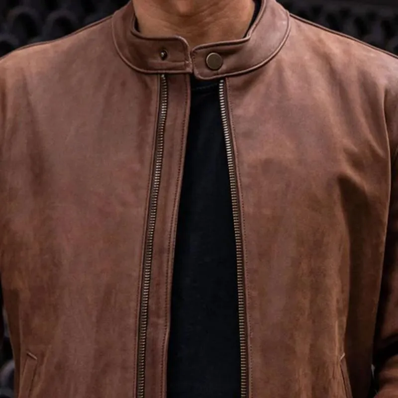 Men's Solid Collar Zipper Leather Jacket 67220166X sold by Manly product image thumbnail 3