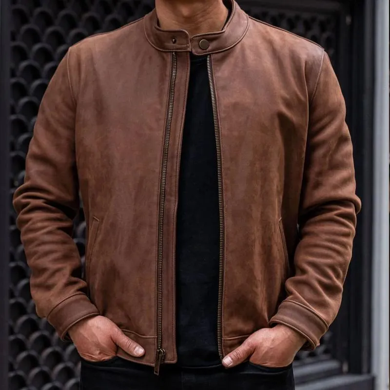 Men's Solid Collar Zipper Leather Jacket 67220166X sold by Manly product image thumbnail 2