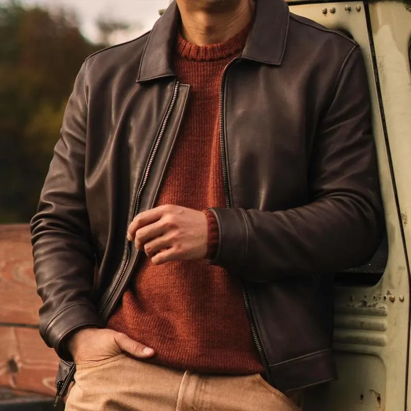 Men's Vintage Casual Lapel Leather Jacket 03321157X sold by Manly product image thumbnail 2