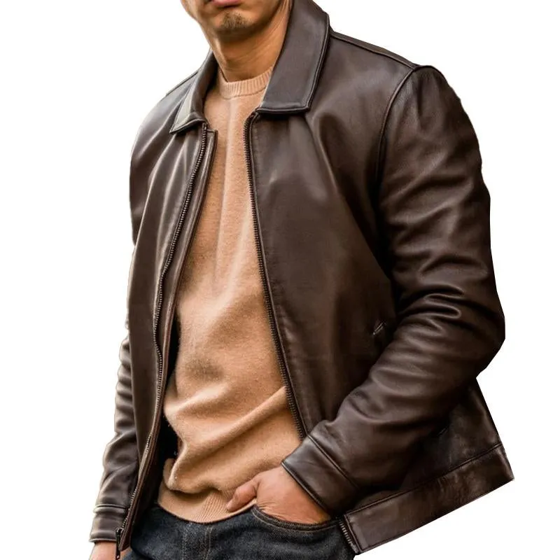 Men's Vintage Casual Lapel Leather Jacket 03321157X sold by Manly
