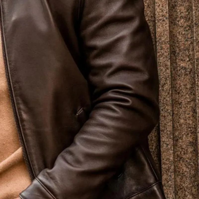 Men's Vintage Casual Lapel Leather Jacket 03321157X sold by Manly product image thumbnail 4