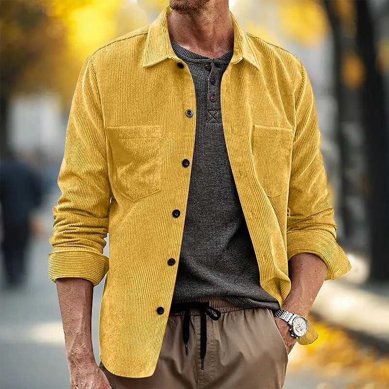 Men's Corduroy Solid Lapel Double Chest Pockets Long Sleeve Shirt 96573762Y sold by Manly product image thumbnail 5