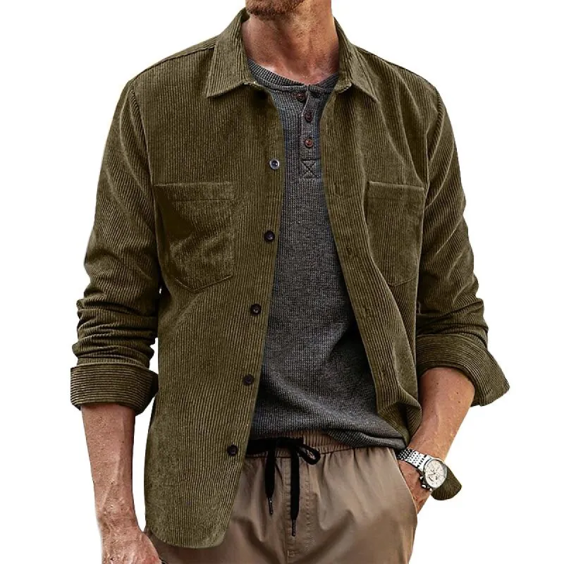 Men's Corduroy Solid Lapel Double Chest Pockets Long Sleeve Shirt 96573762Y sold by Manly