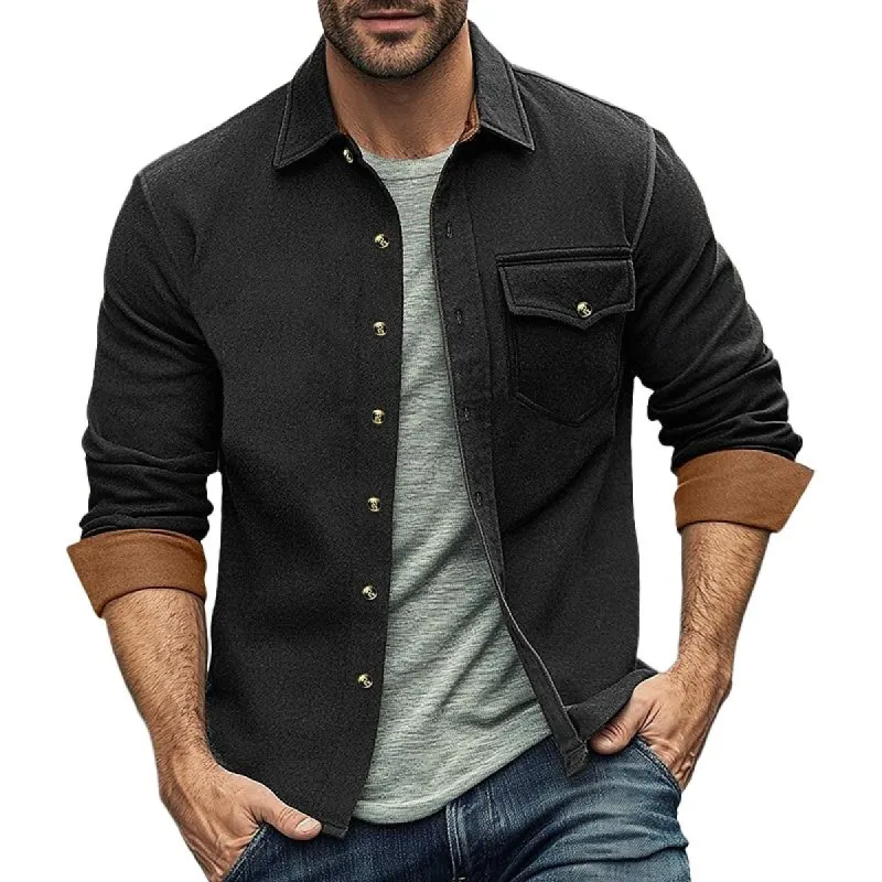Men's Casual Colorblock Chest Pocket Lapel Long Sleeve Shirt 18908084Y sold by Manly