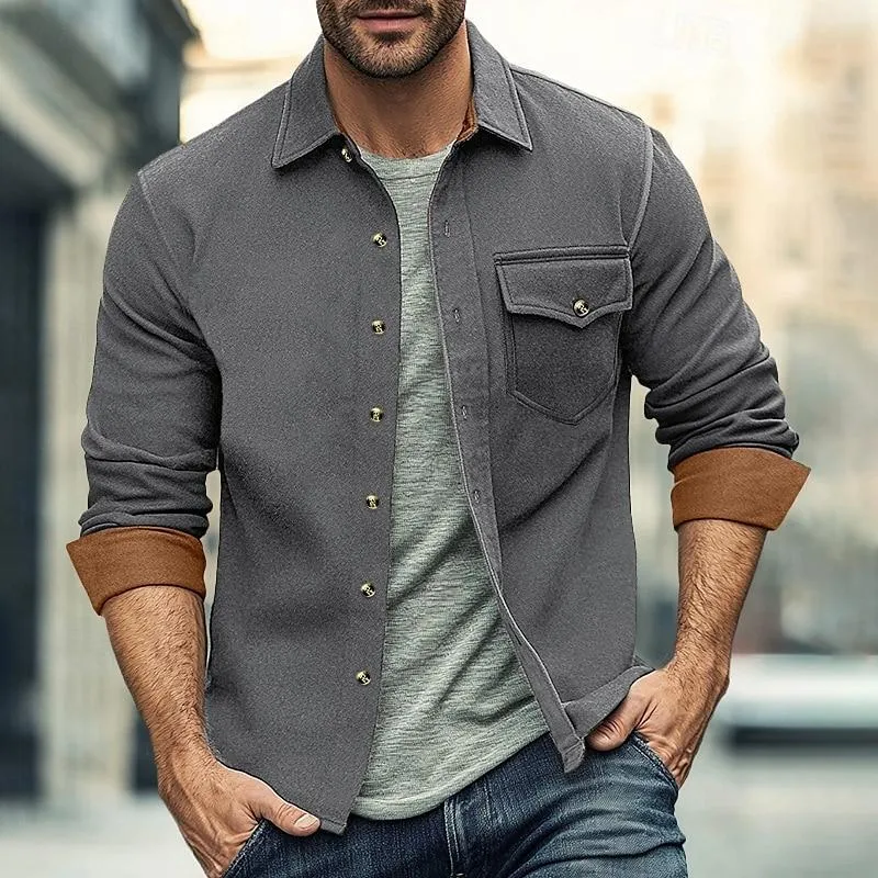 Men's Casual Colorblock Chest Pocket Lapel Long Sleeve Shirt 18908084Y sold by Manly product image thumbnail 2