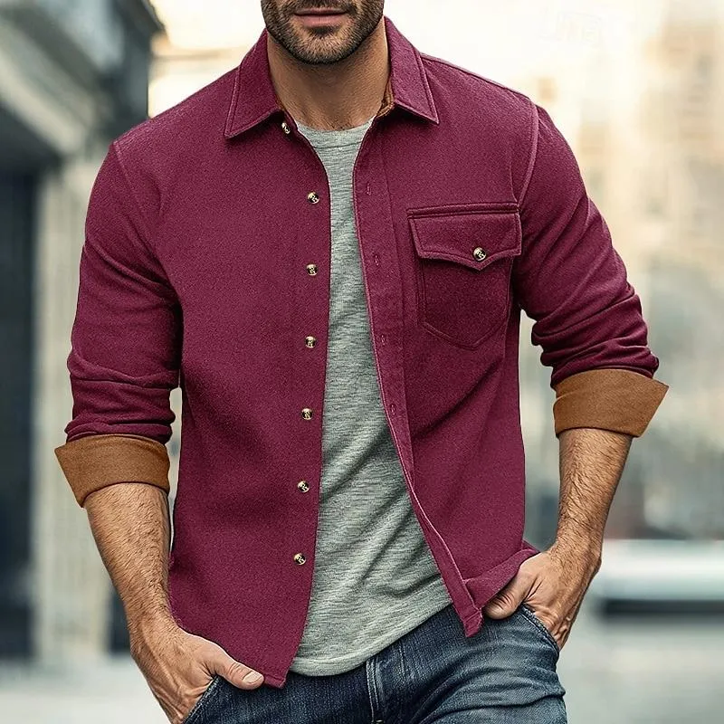 Men's Casual Colorblock Chest Pocket Lapel Long Sleeve Shirt 18908084Y sold by Manly product image thumbnail 4