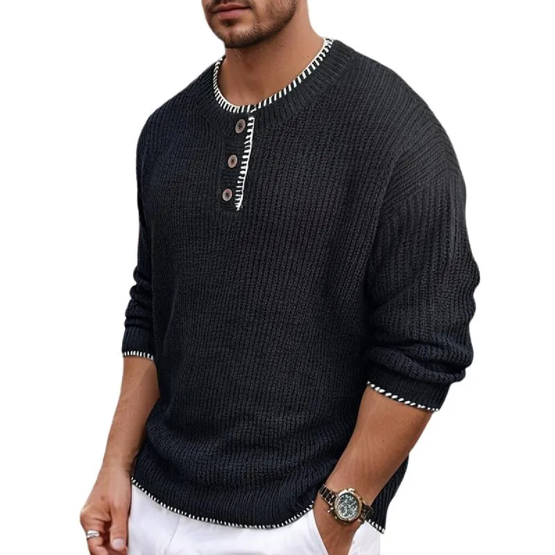 Men's Casual Contrast Trim Henley Neck Sweater 85407081Y sold by Manly