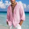 Men's Loose Striped Stand Collar Long Sleeve Shirt 13666890Y sold by Manly