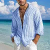 Men's Loose Striped Stand Collar Long Sleeve Shirt 13666890Y sold by Manly