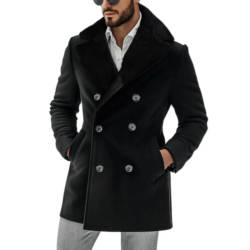 Men's Vintage Wool Plush Collar Double Breasted Mid-length Coat 61310598Y sold by Manly