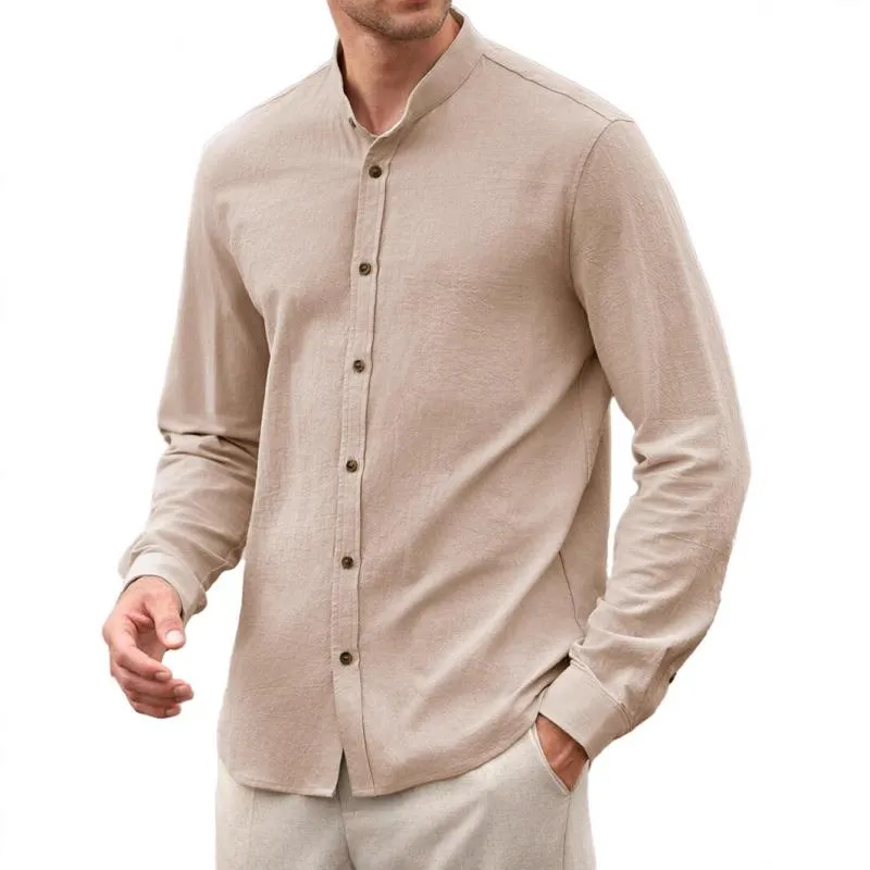 Men's Casual Solid Color Stand Collar Long Sleeve Shirt 13279136Y sold by Manly product image thumbnail 2