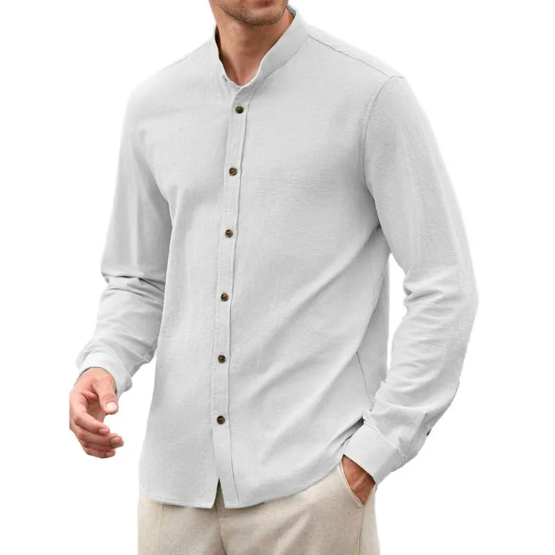 Men's Casual Solid Color Stand Collar Long Sleeve Shirt 13279136Y sold by Manly product image thumbnail 4
