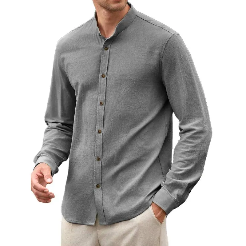 Men's Casual Solid Color Stand Collar Long Sleeve Shirt 13279136Y sold by Manly