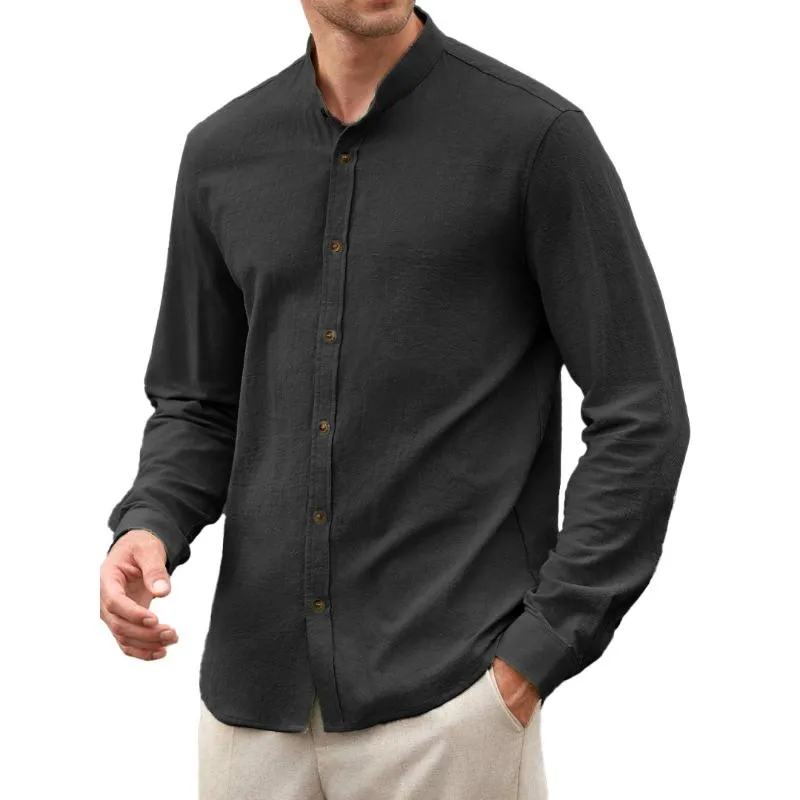 Men's Casual Solid Color Stand Collar Long Sleeve Shirt 13279136Y sold by Manly product image thumbnail 3