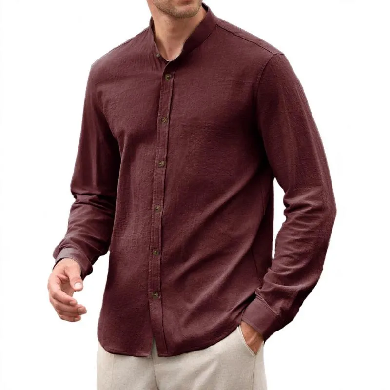 Men's Casual Solid Color Stand Collar Long Sleeve Shirt 13279136Y sold by Manly product image thumbnail 5