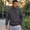 Men's Casual Solid Color Multi-Pocket Half-Zip Hooded Long Sleeve Sweatshirt 12108131Y sold by Manly