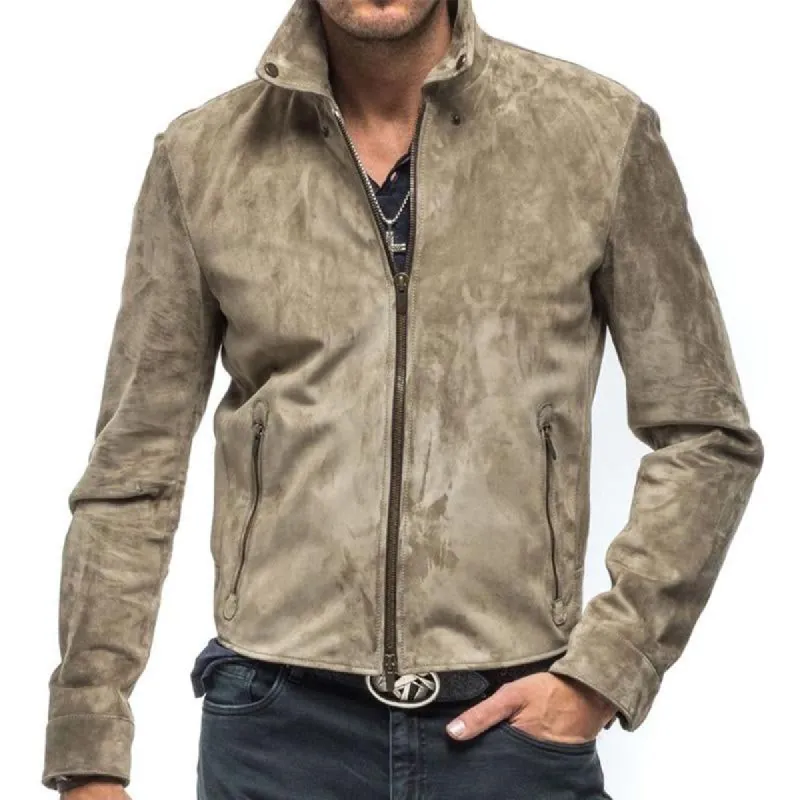 Men's Vintage Suede Stand Collar Zip-Up Jacket 10310989U sold by Manly