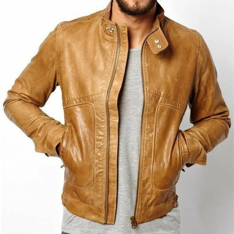 Men's Stand Collar Zipper Leather Jacket 24228788U sold by Manly product image thumbnail 2