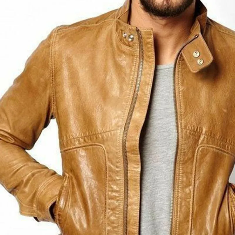 Men's Stand Collar Zipper Leather Jacket 24228788U sold by Manly product image thumbnail 3