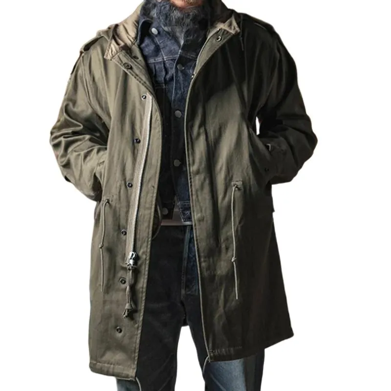 Men's Solid Color Hooded Drawstring Waist Pockets Cargo Trench Coat 21805344Z sold by Manly