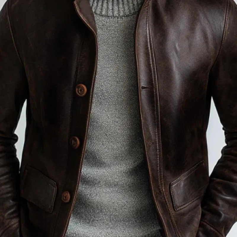 Men's Vintage Fashion Single-breasted Leather Jacket 17819888Y sold by Manly product image thumbnail 2