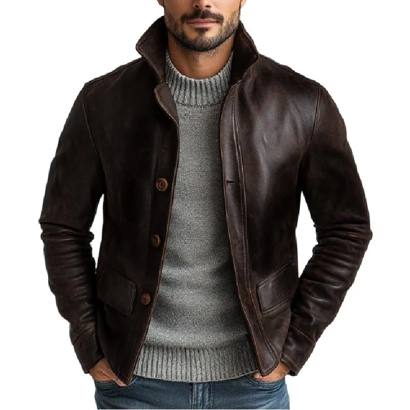Men's Vintage Fashion Single-breasted Leather Jacket 17819888Y sold by Manly
