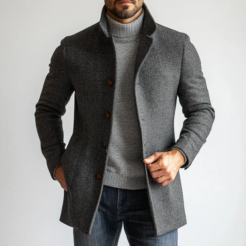 Men's Retro Herringbone Woolen Single-Breasted Mid-Length Coat 25755149Y sold by Manly product image thumbnail 3
