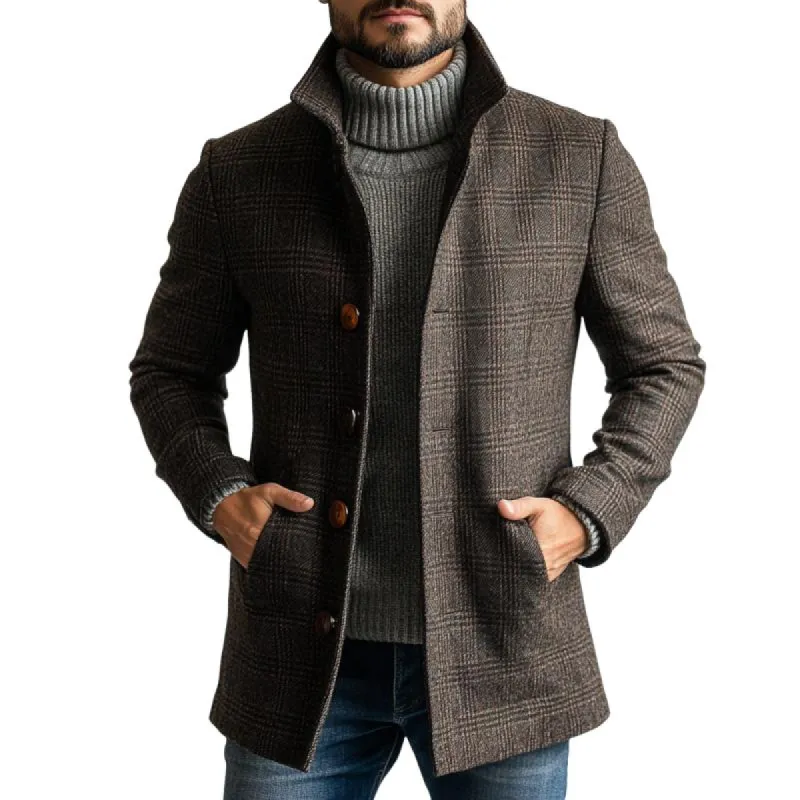 Men's Retro Plaid Woolen Single-Breasted Mid-Length Coat 83074738Y sold by Manly