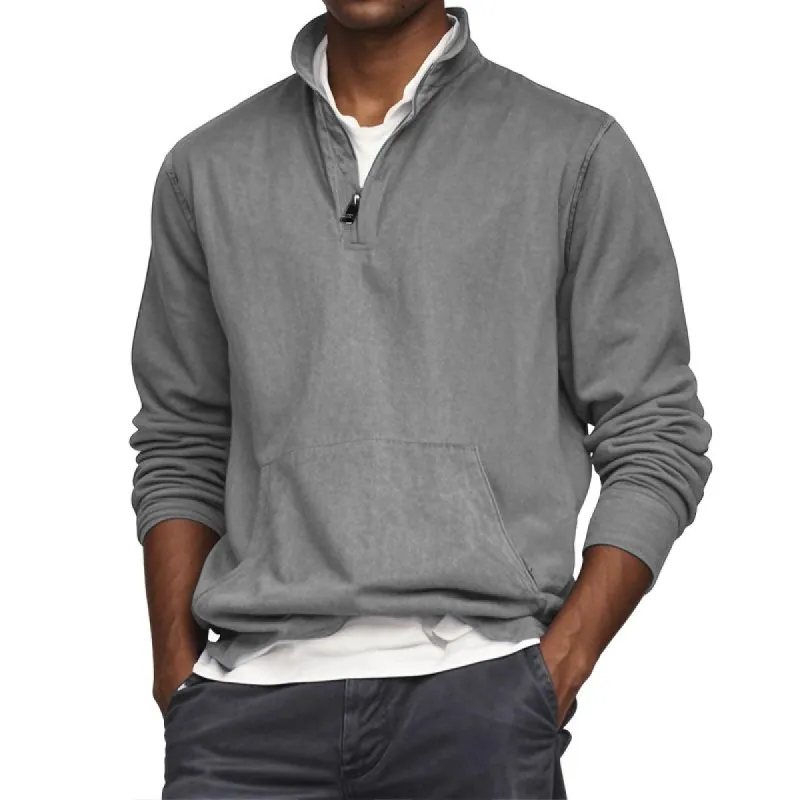 Men's Solid Color Zipper Stand Collar Long Sleeve Kangaroo Pocket Sweatshirt 80379455Z sold by Manly