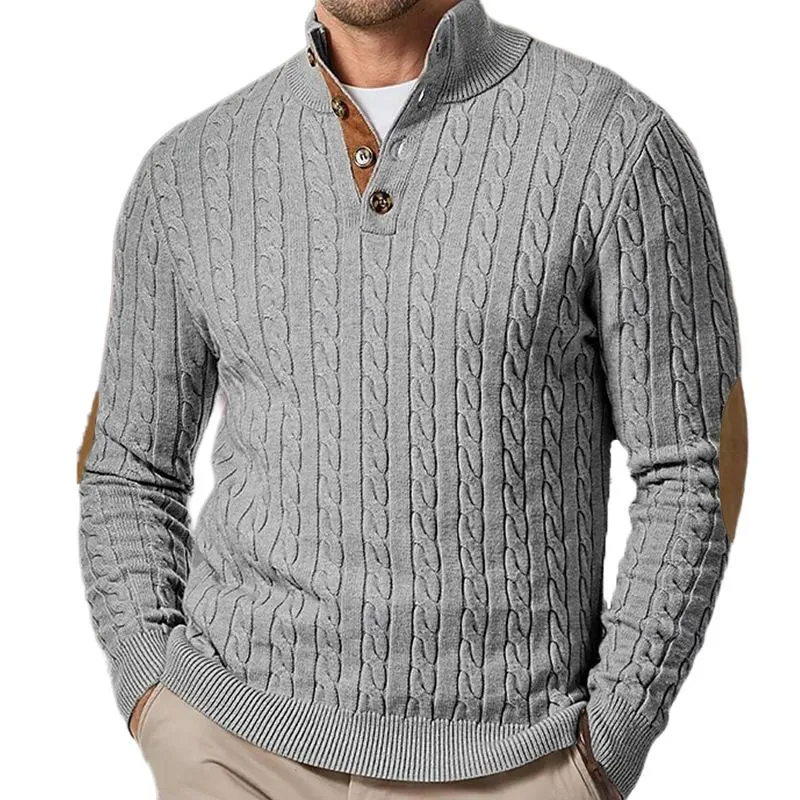 Men's Solid Cable Knit Half High Collar Long Sleeve Knit Sweater 99974351Z sold by Manly