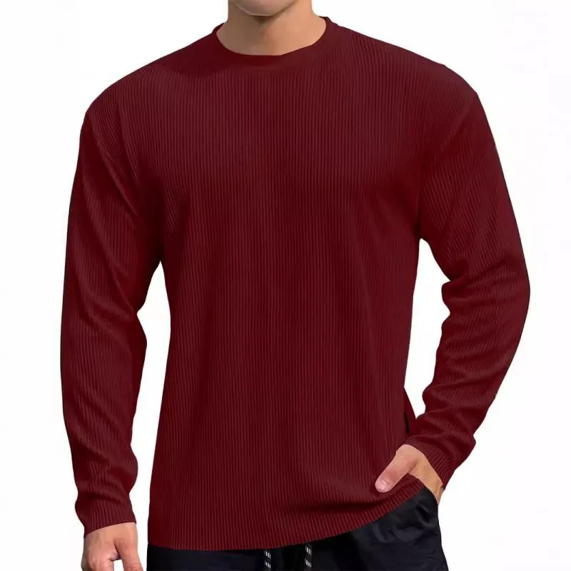 Men's Solid Color Striped Round Neck Long Sleeve T-shirt 74511156Z sold by Manly product image thumbnail 3